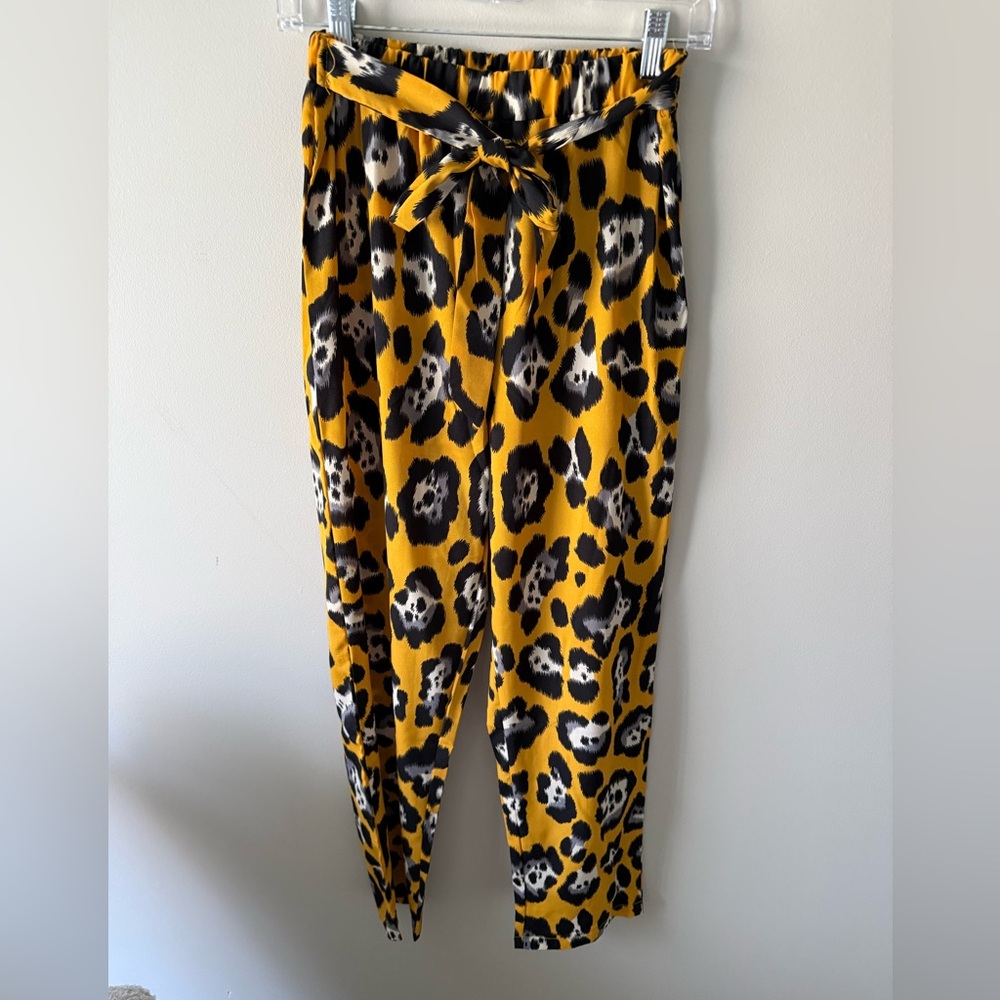 SHEIN Yellow Leopard Print Straight Leg Pants